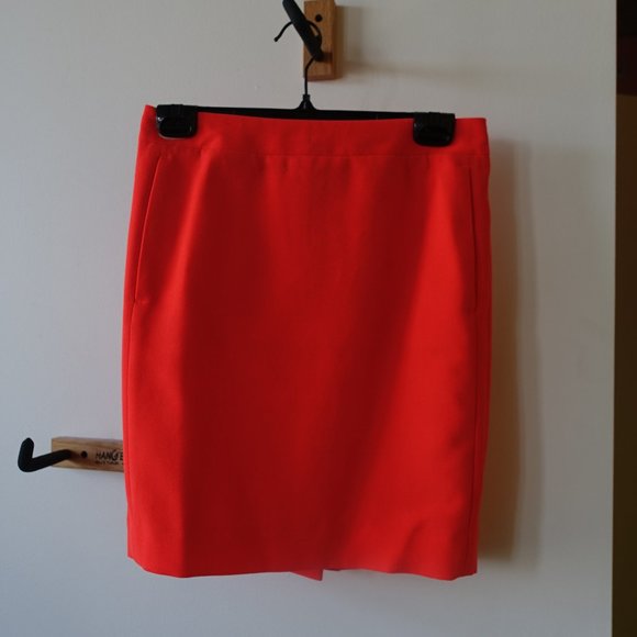 J. Crew Factory #C8413 polyester crepe neon orange pencil skirt 2 P 2P Petite - Picture 1 of 12